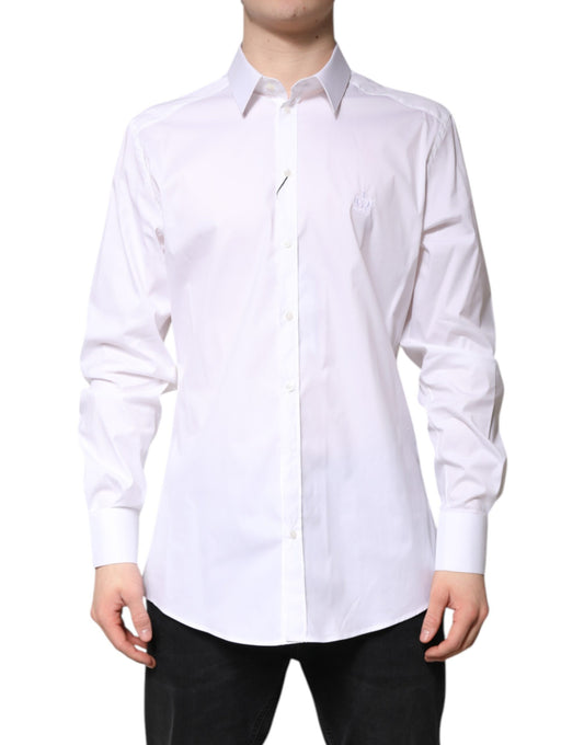Dolce & Gabbana White Cotton Collared GOLD Formal Dress Shirt