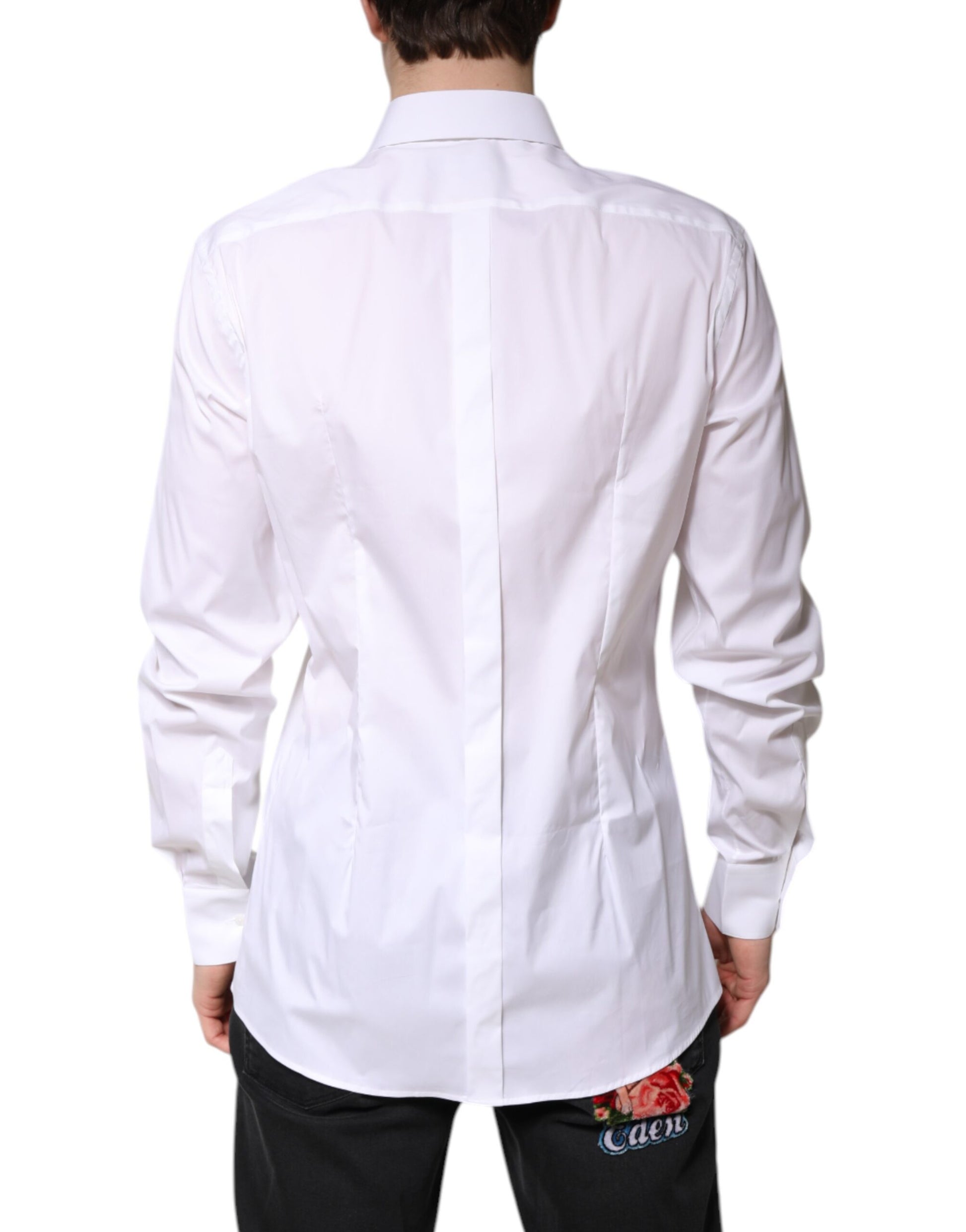 Dolce & Gabbana White Cotton Collared GOLD Formal Dress Shirt