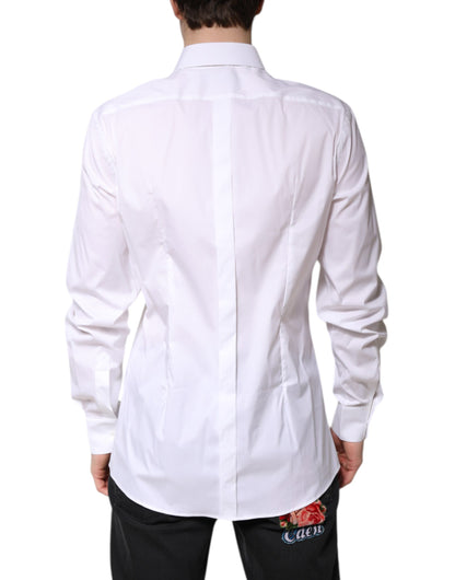 Dolce & Gabbana White Cotton Collared GOLD Formal Dress Shirt