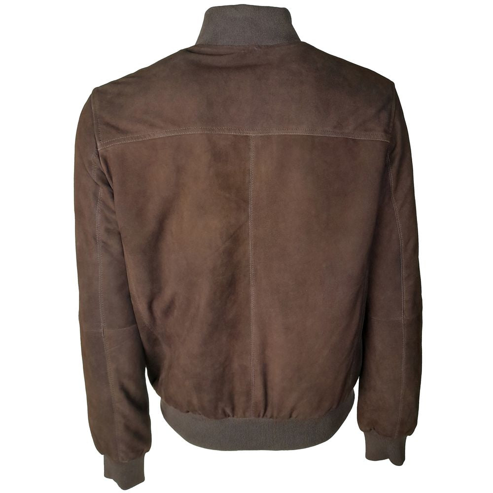 Emilio Romanelli Brown Calfskin Reversible Bomber Jacket