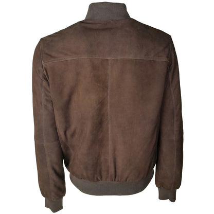 Emilio Romanelli Brown Calfskin Reversible Bomber Jacket