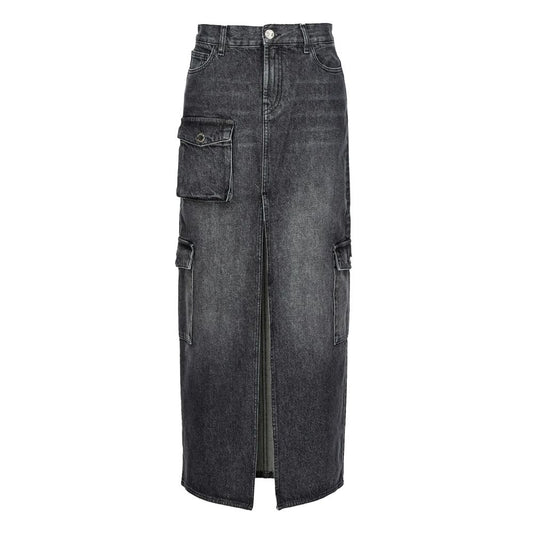 PINKO Black Cotton Maxi Front Slit Denim Skirt