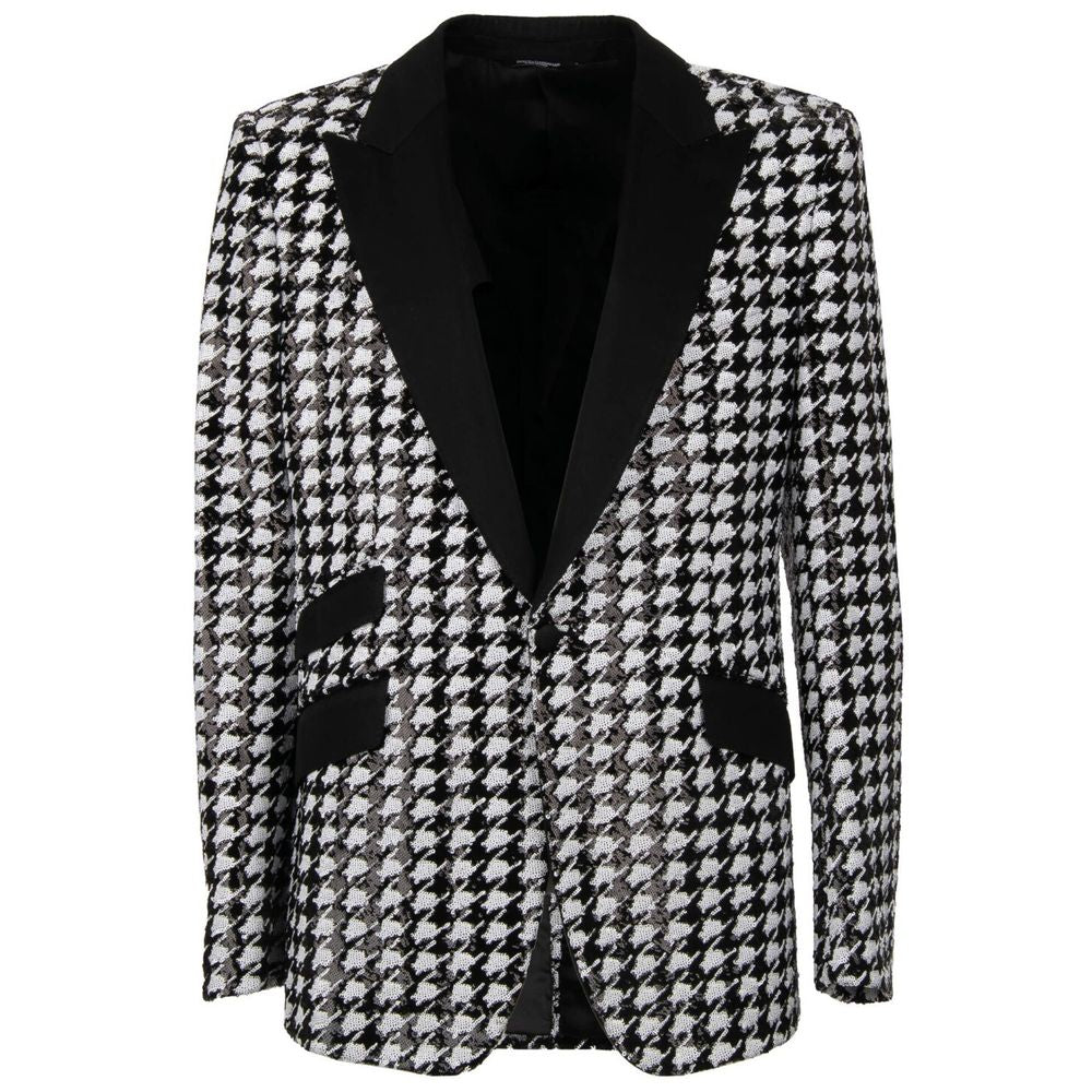 Dolce & Gabbana Black & White Houndstooth Sequinned Blazer for Men