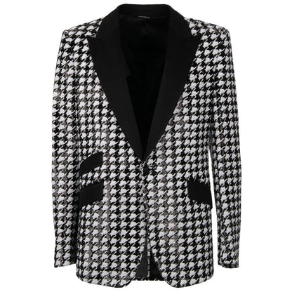 Dolce & Gabbana Black & White Houndstooth Sequinned Blazer for Men