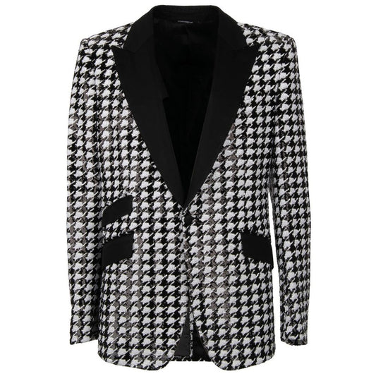 Dolce & Gabbana Black & White Houndstooth Sequinned Blazer for Men