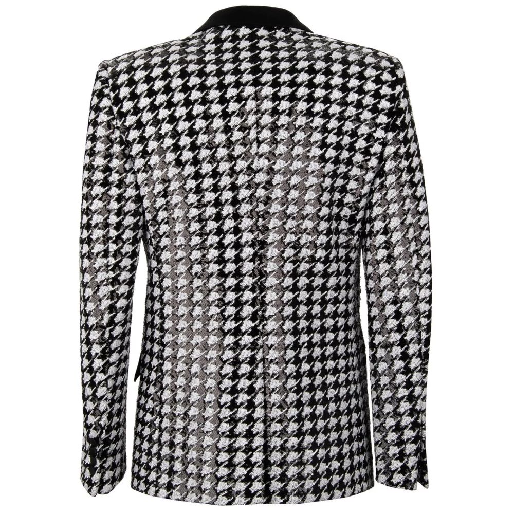 Dolce & Gabbana Black & White Houndstooth Sequinned Blazer for Men