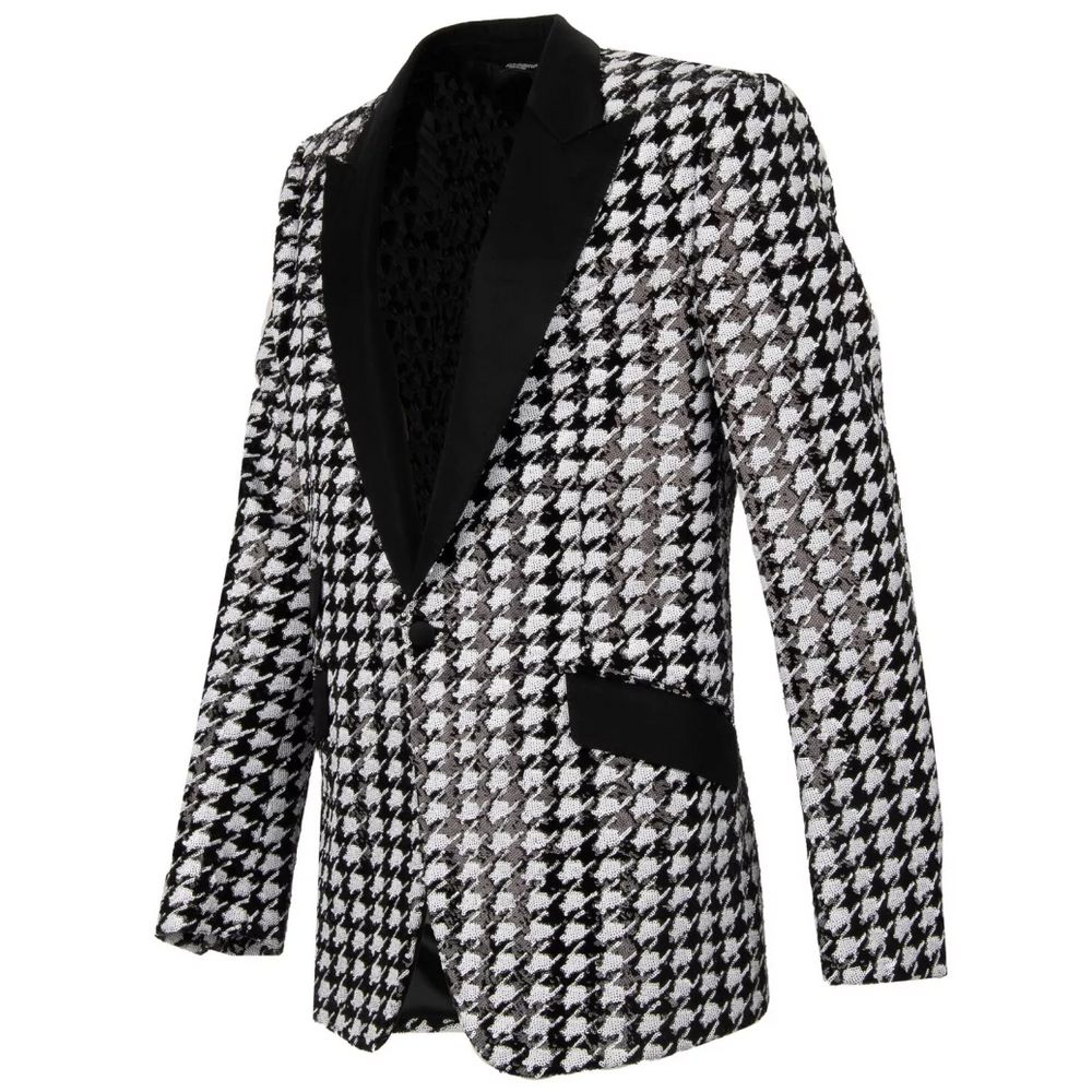 Dolce & Gabbana Black & White Houndstooth Sequinned Blazer for Men