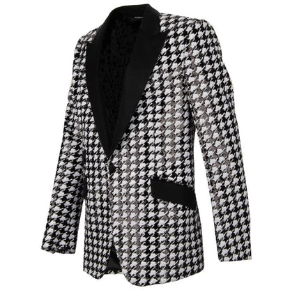 Dolce & Gabbana Black & White Houndstooth Sequinned Blazer for Men