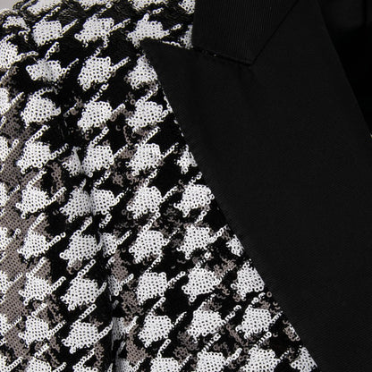 Dolce & Gabbana Black & White Houndstooth Sequinned Blazer for Men