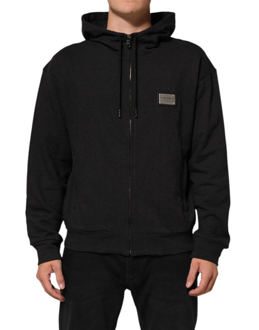 Dolce & Gabbana Black Logo Full-Zip Hooded Sweatshirt