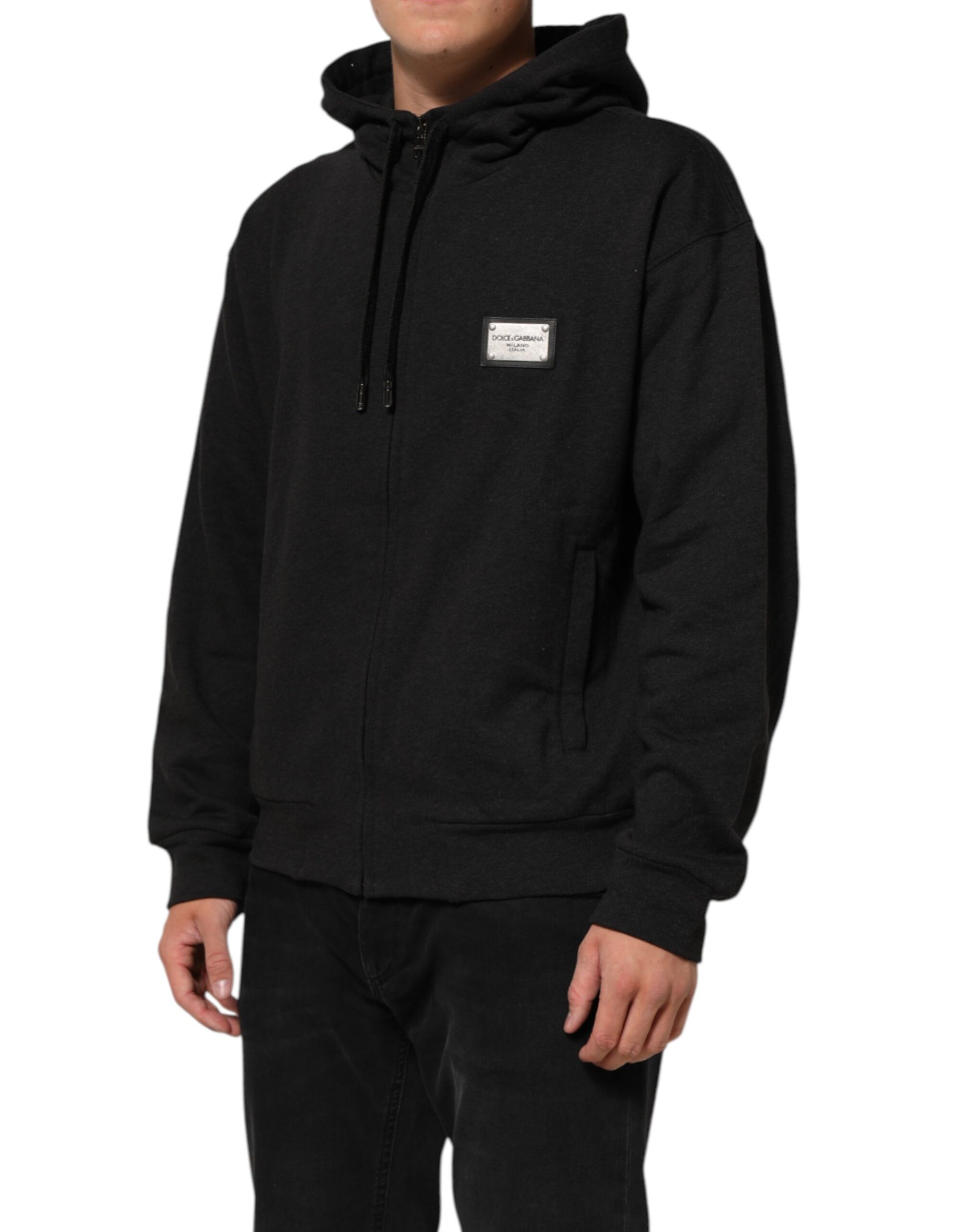 Dolce & Gabbana Black Logo Full-Zip Hooded Sweatshirt
