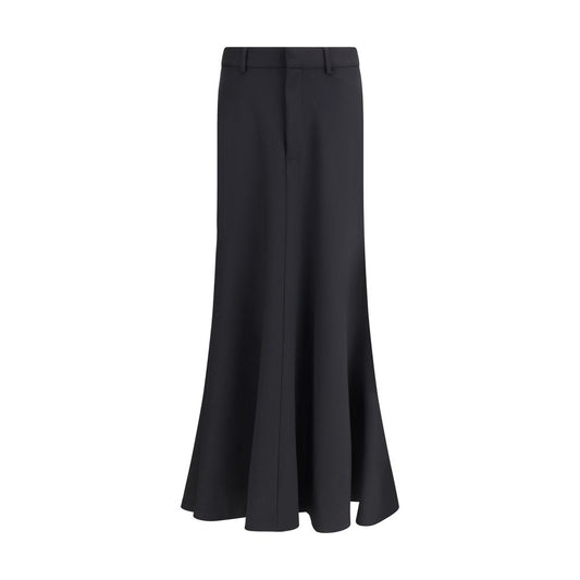 Balenciaga Black Virgin Wool Godet Maxi Skirt