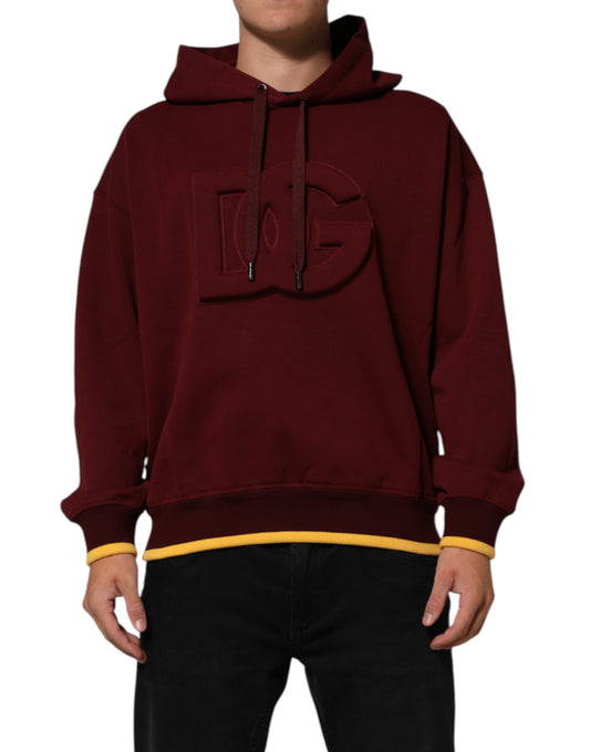 Dolce & Gabbana Maroon Embossed Logo Hooded Sweatshirt