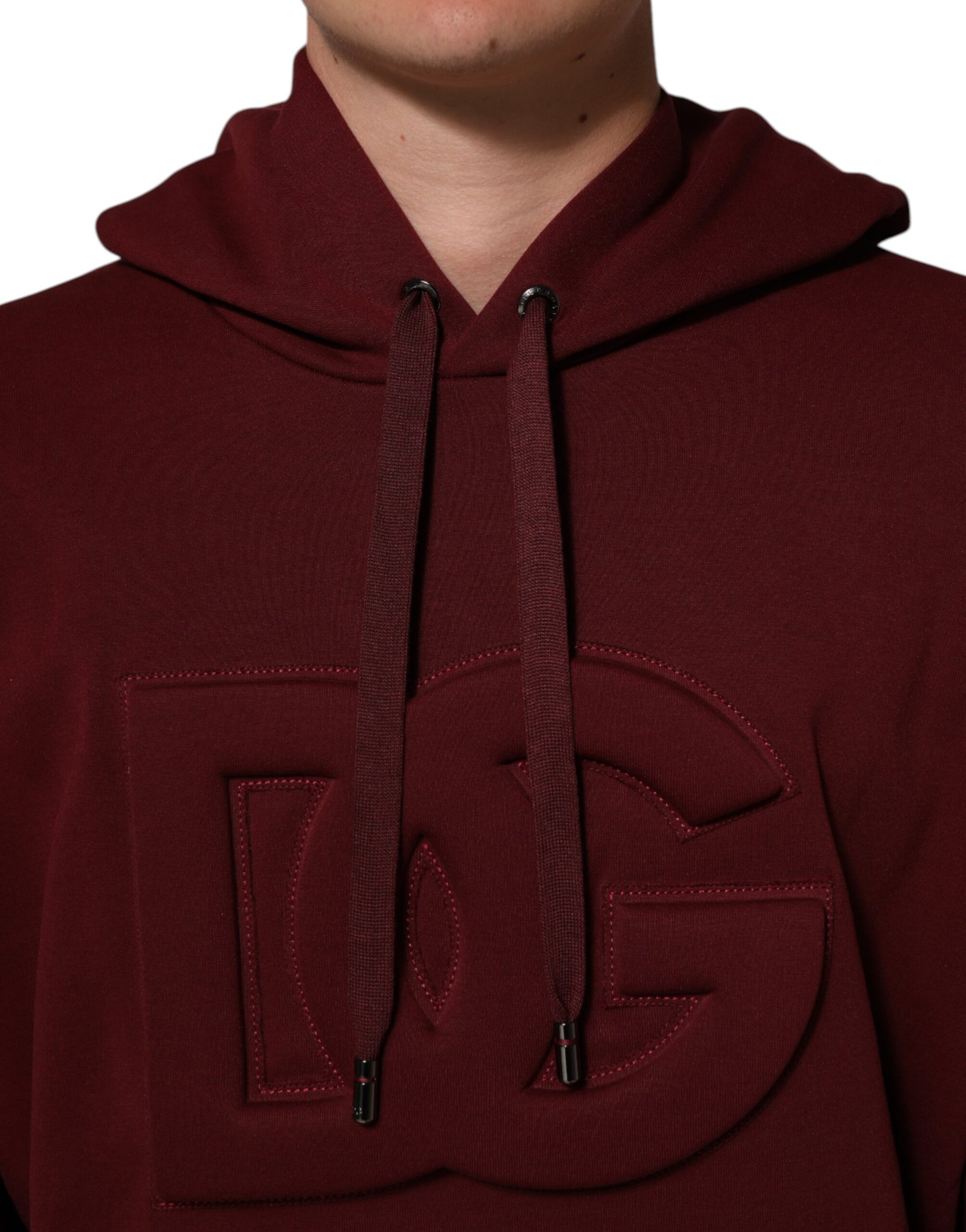 Dolce & Gabbana Maroon Embossed Logo Hooded Sweatshirt