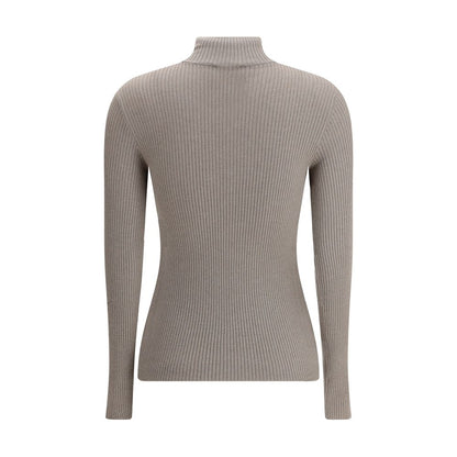 Brunello Cucinelli Brown Half Zip High Neck Top for Women