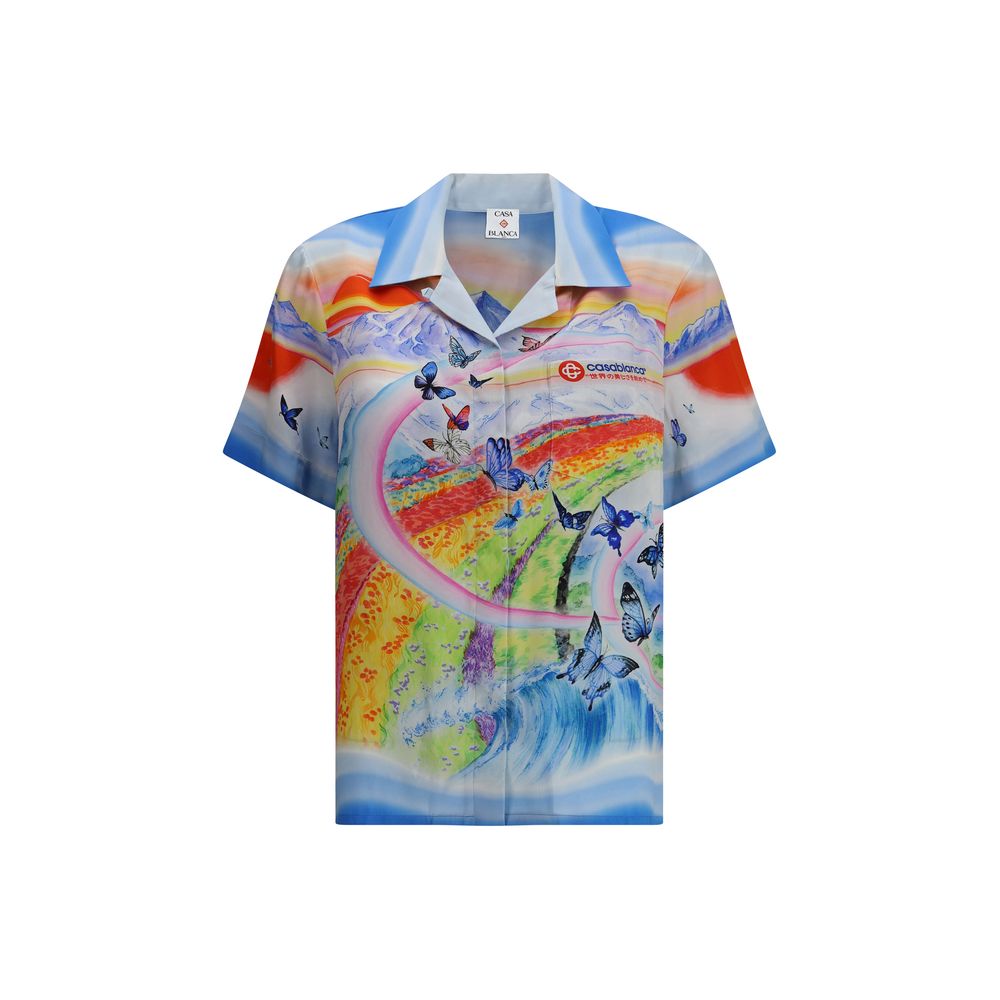 Casablanca Teacher Butterfly Landscape Silk Shirt