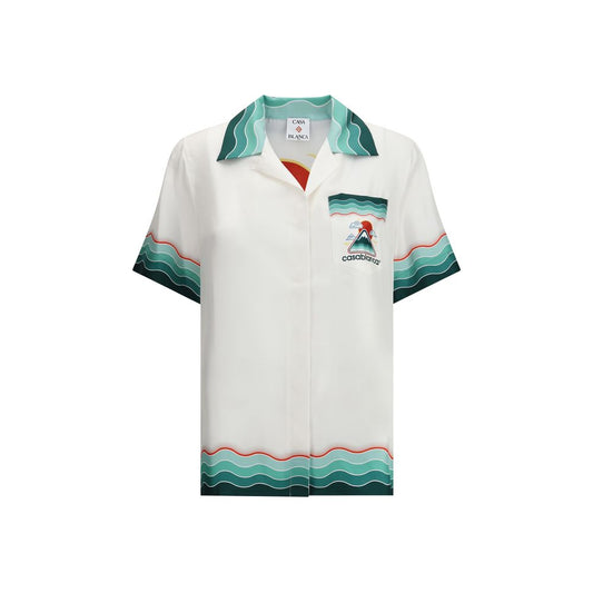 Casablanca Silk Cuban Collar Short Sleeve Shirt