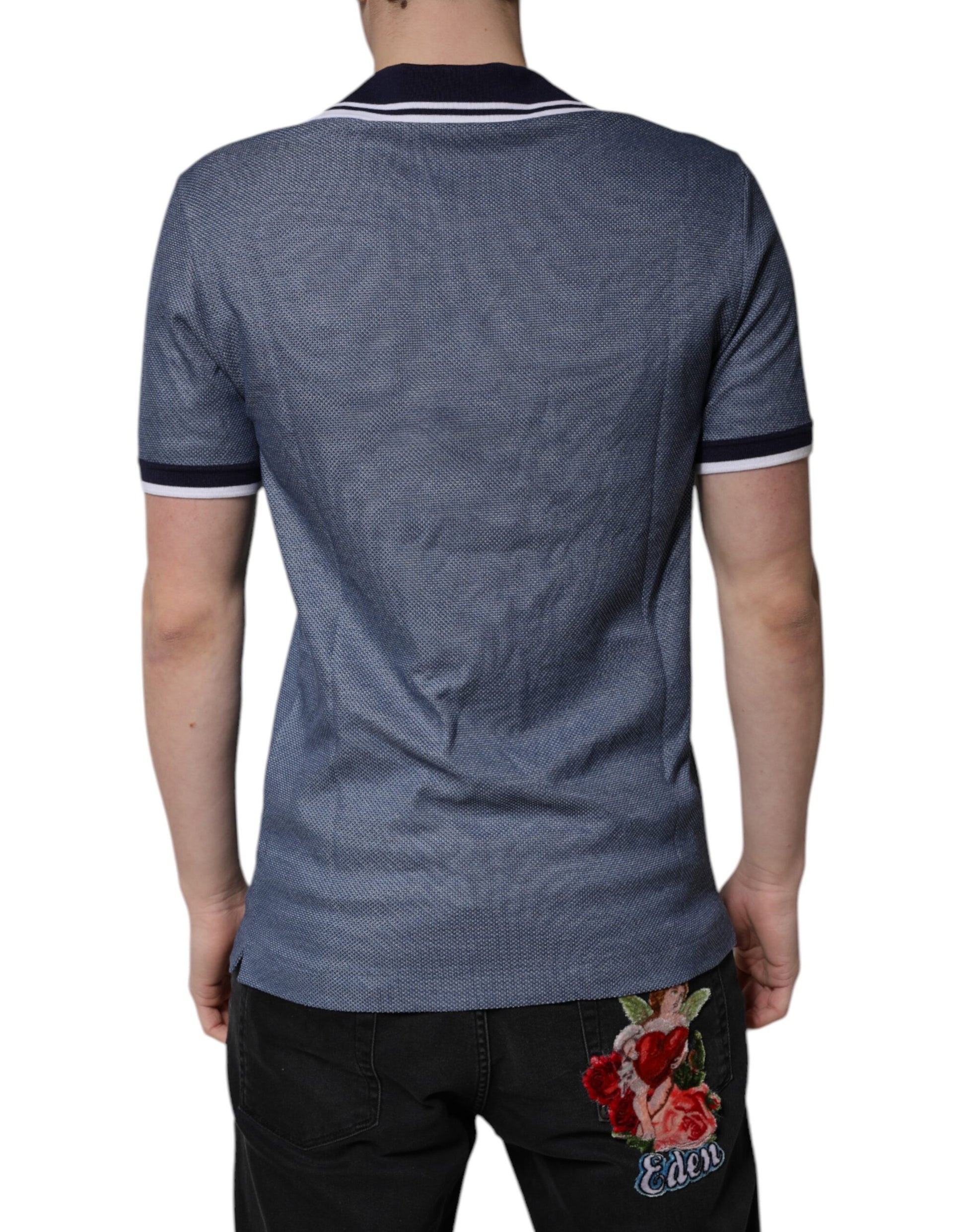 Dolce & Gabbana Blue Collared V-neck Silk Blend Polo T-shirt