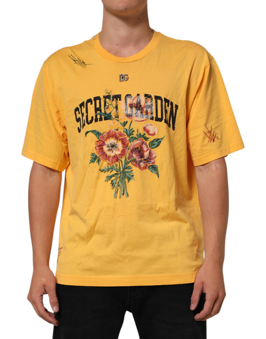 Dolce & Gabbana Yellow Secret Garden Floral Cotton Crew Neck T-shirt