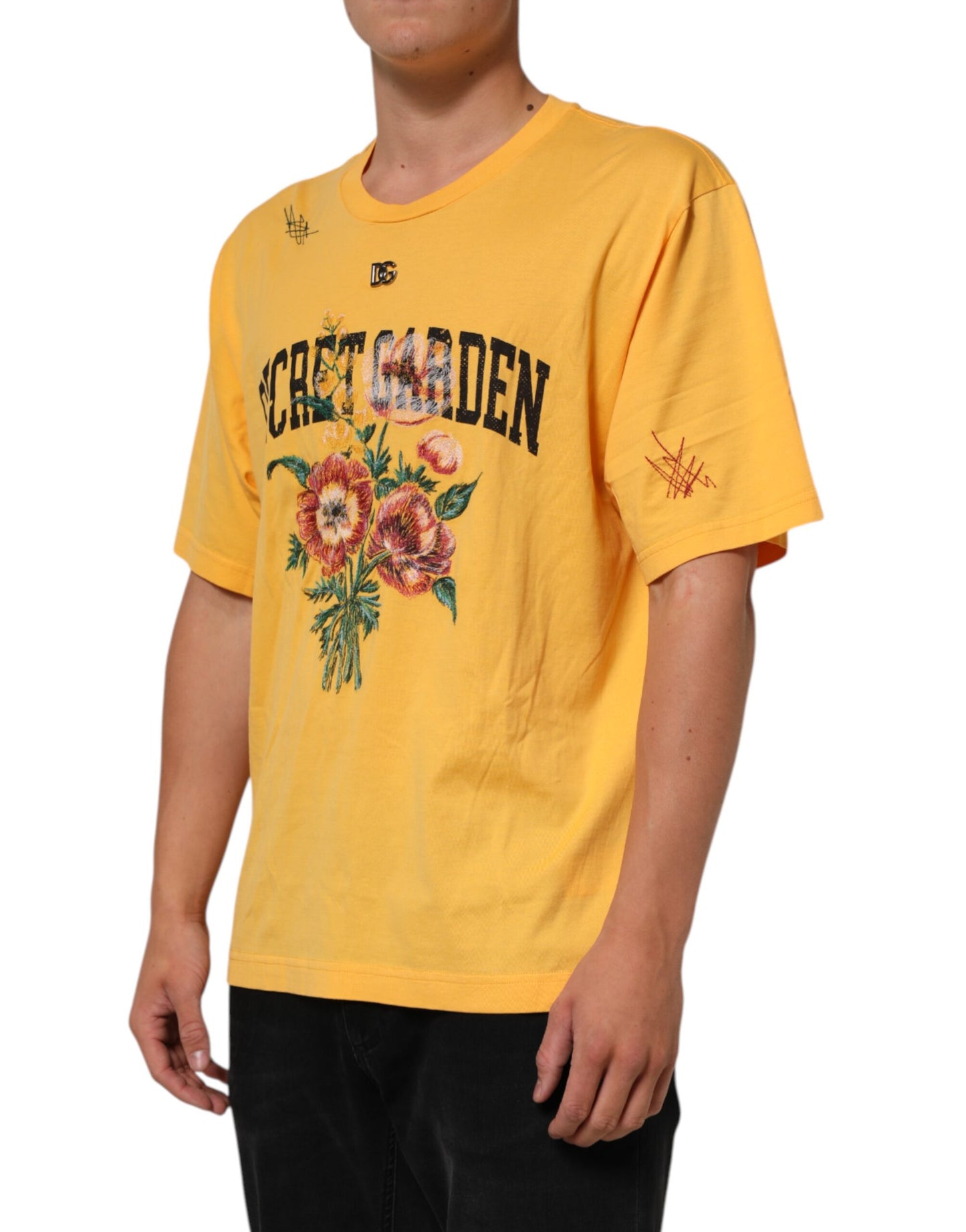 Dolce & Gabbana Yellow Secret Garden Floral Cotton Crew Neck T-shirt