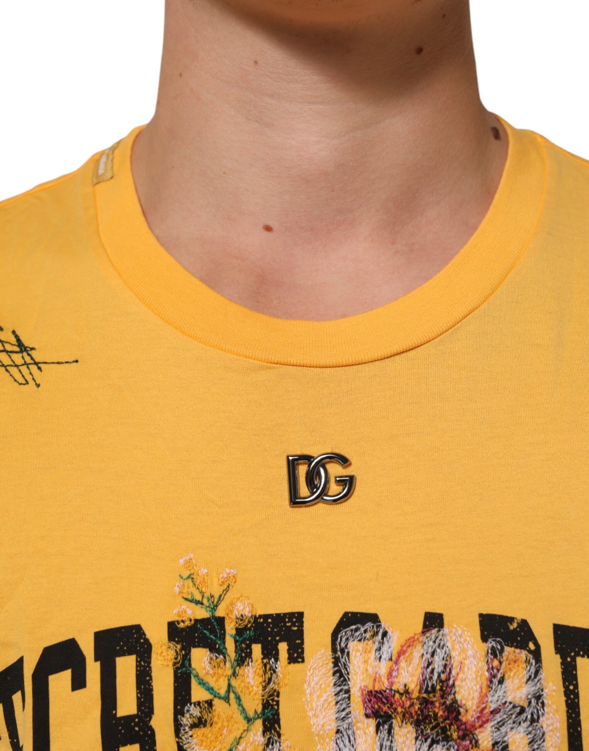 Dolce & Gabbana Yellow Secret Garden Floral Cotton Crew Neck T-shirt