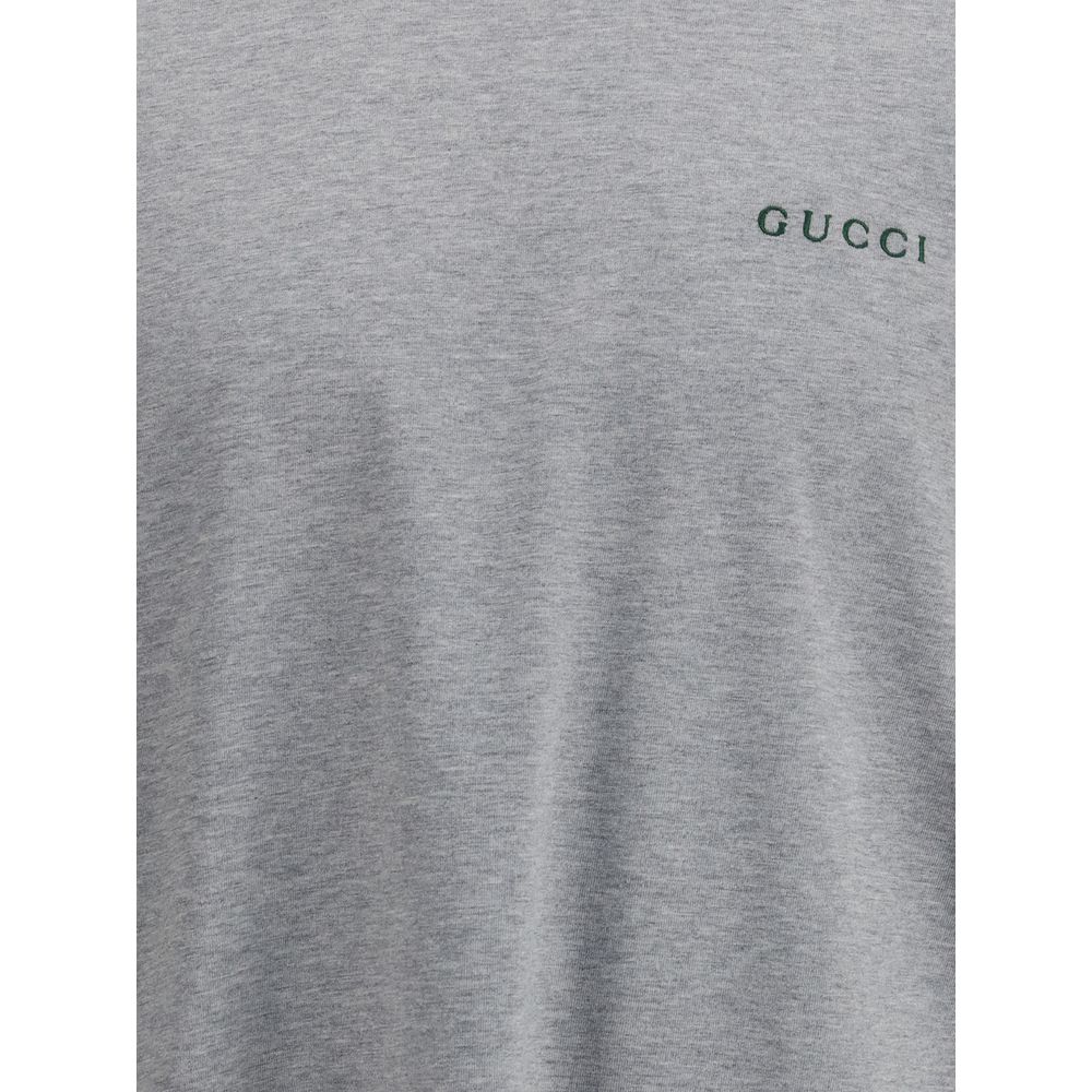 Gucci Cotton T-shirt with Embroidered Logo in Light Grey