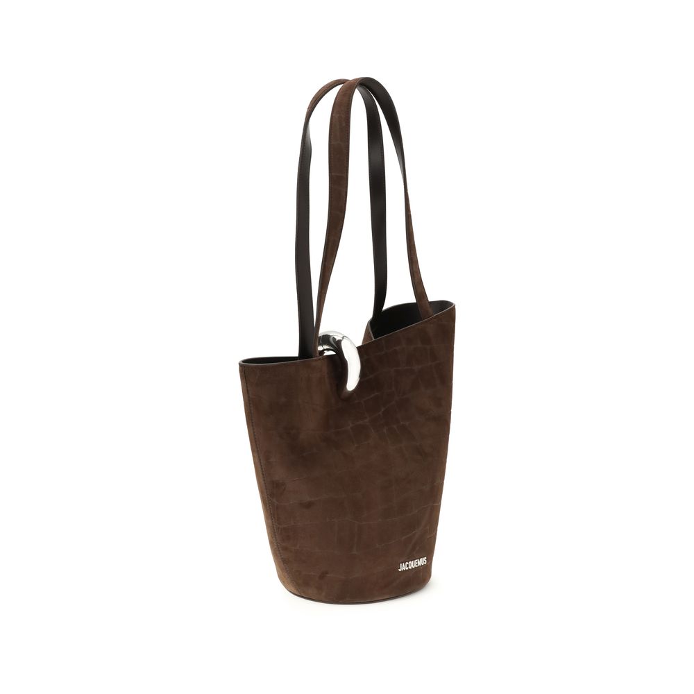 Jacquemus Brown Suede Asymmetric The Bambola Bucket Bag