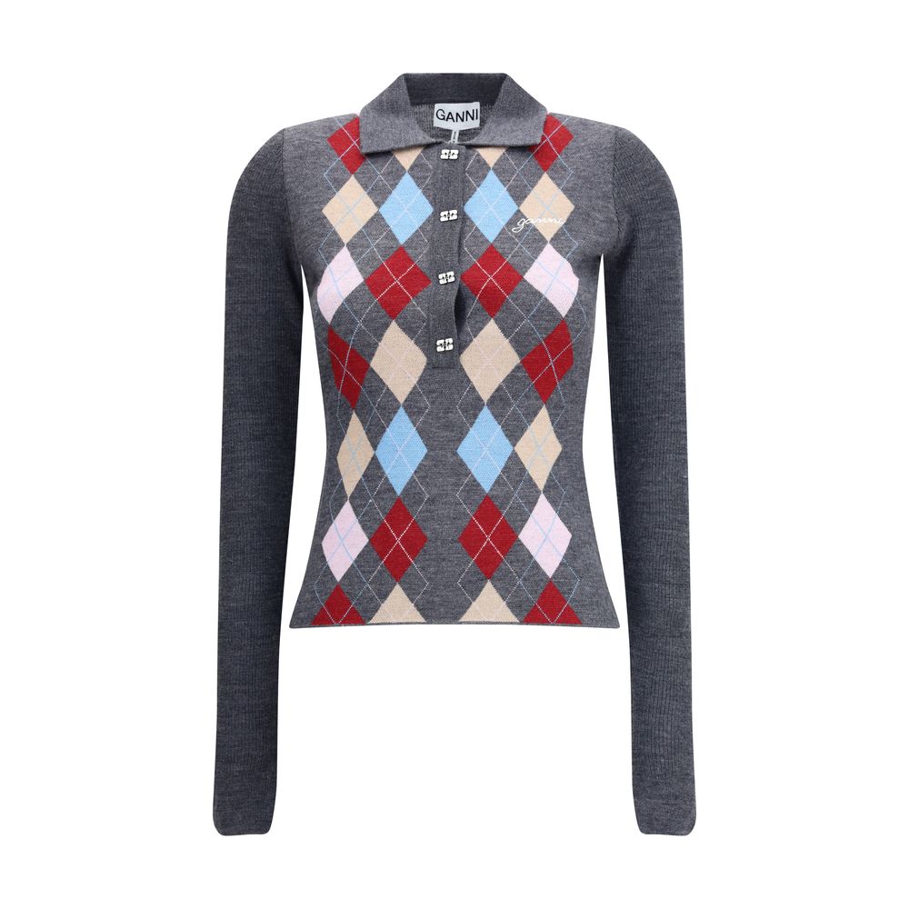 Ganni Rhombus Print Polo Sweater
