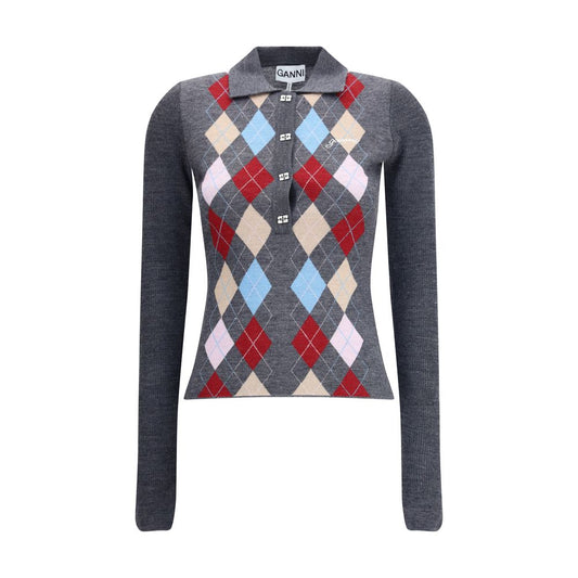 Ganni Rhombus Print Polo Sweater