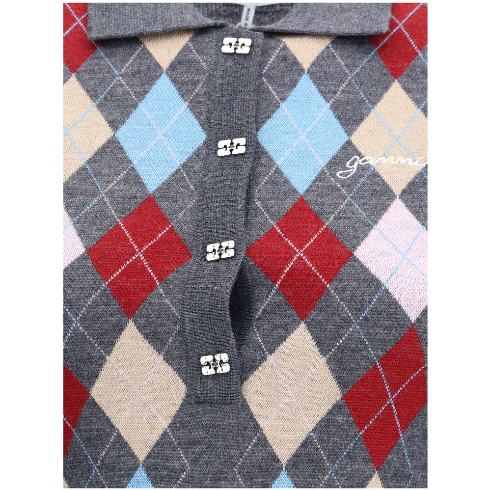 Ganni Rhombus Print Polo Sweater