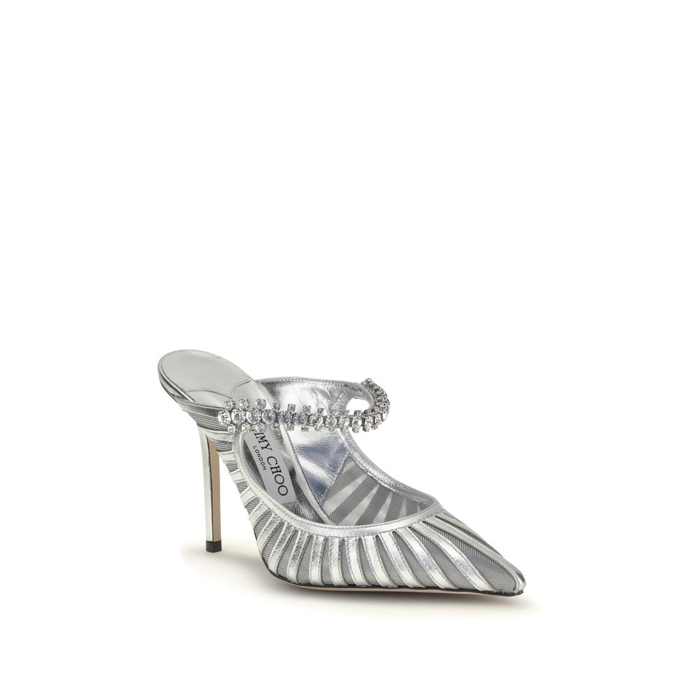 Jimmy Choo Silver Leather High Heel Pumps - The Bing 100 Sabot