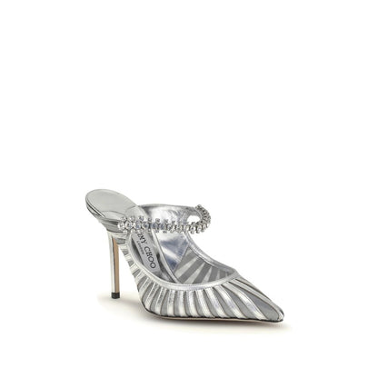 Jimmy Choo Silver Leather High Heel Pumps - The Bing 100 Sabot