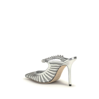 Jimmy Choo Silver Leather High Heel Pumps - The Bing 100 Sabot
