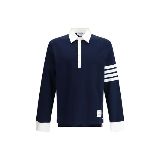 Thom Browne Long-Sleeved Cotton Polo Shirt with White Collar and Cuffs