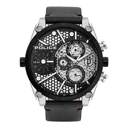 Police Oversized Men’s Watch – Grey Dial, Black Leather Strap & Grey Case