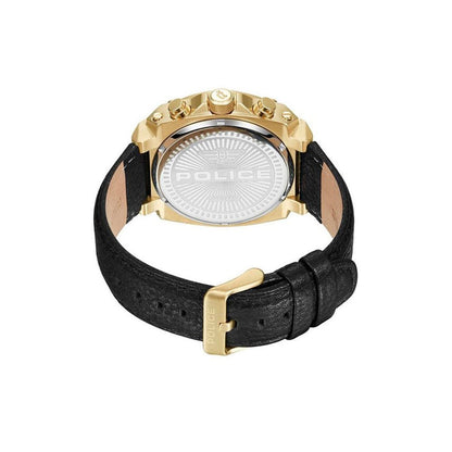 Police Norwood Men’s Watch – Black Dial & Black Leather Strap, Gold Case, 45.4mm
