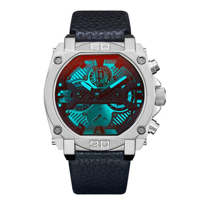 Police Blue Leather Watch – Multicoloured Dial & Grey Stainless Steel, 45.4mm