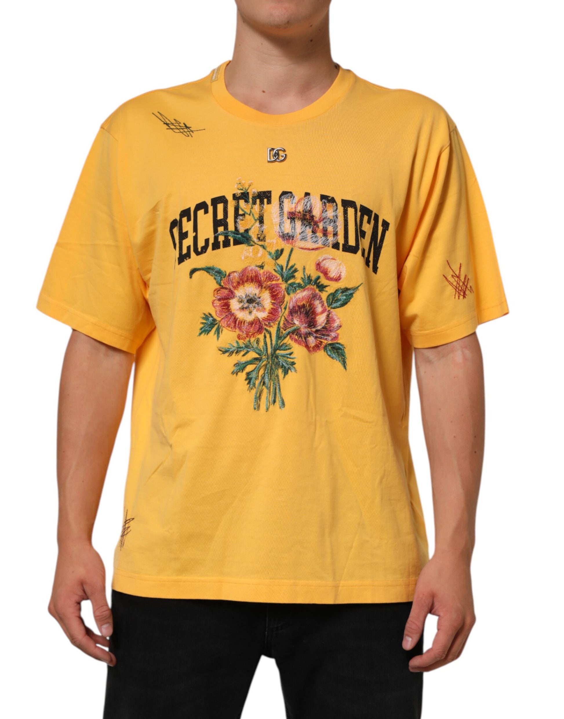 Dolce & Gabbana Yellow Secret Garden Floral Cotton Crew Neck T-shirt