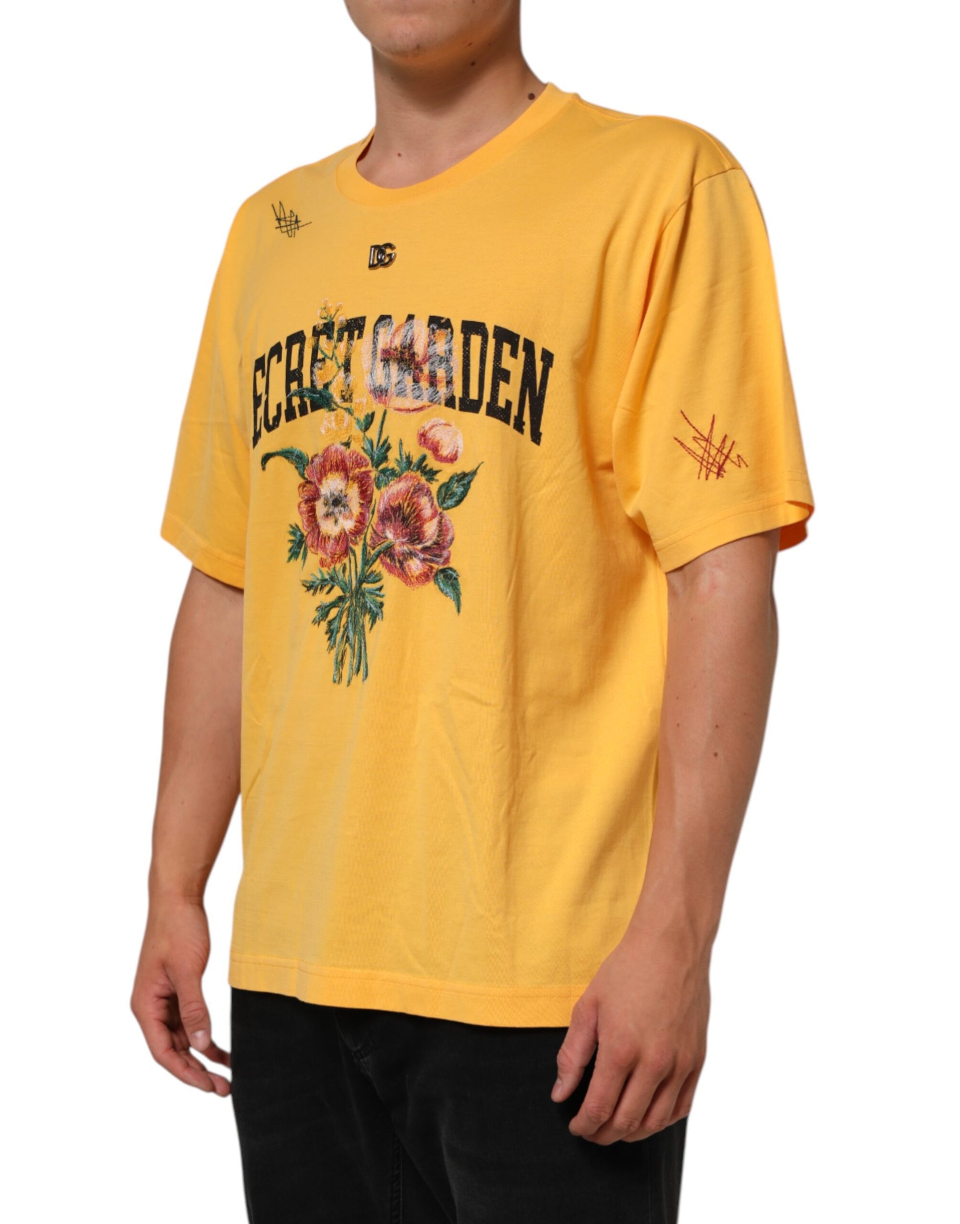 Dolce & Gabbana Yellow Secret Garden Floral Cotton Crew Neck T-shirt