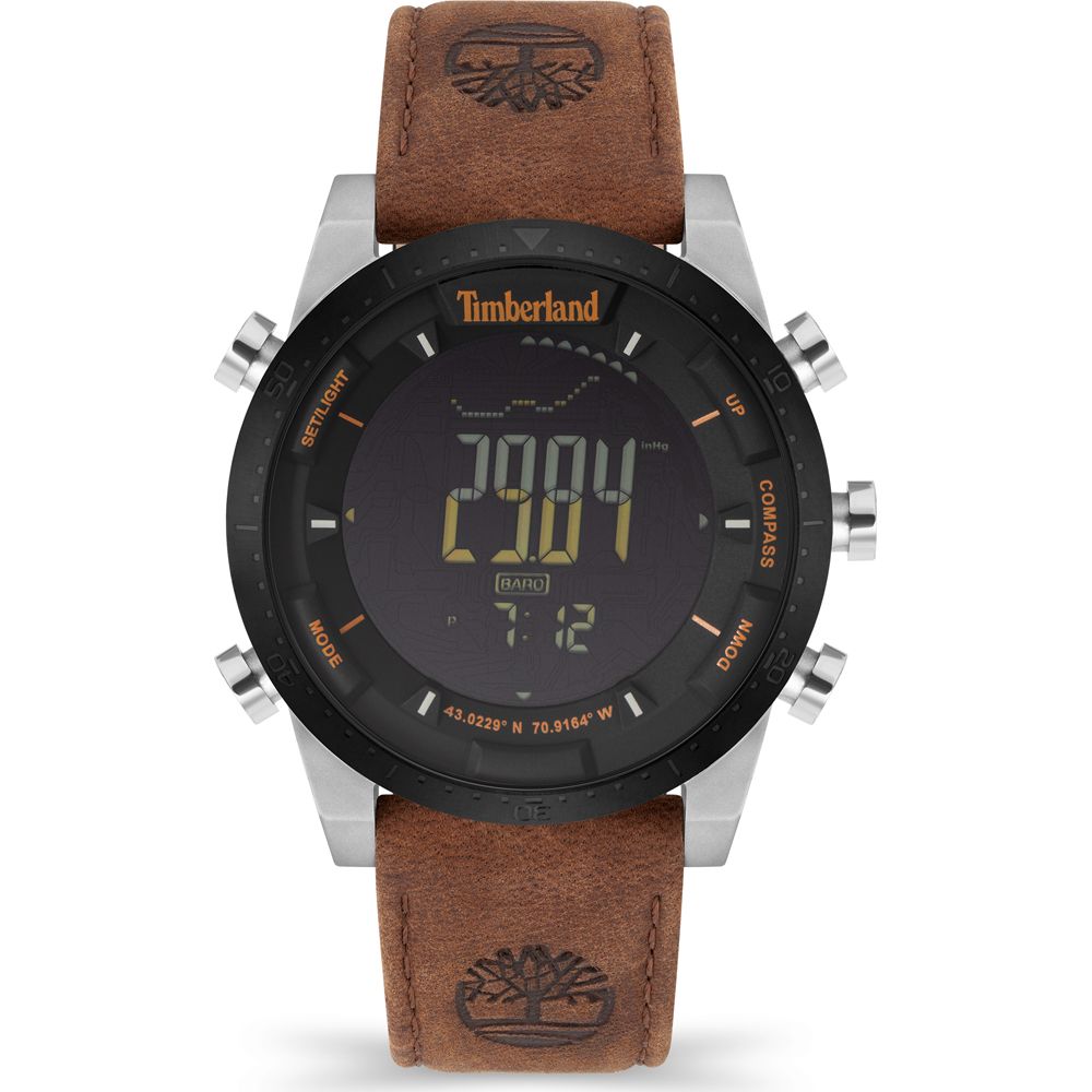 Timberland Brown Leather Quartz Watch with Digital Multifunction Display