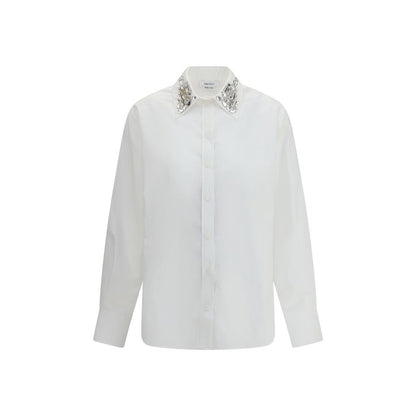 Alexander McQueen White Shirt with Silver Jewelled Collar