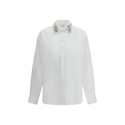 Alexander McQueen White Shirt with Silver Jewelled Collar