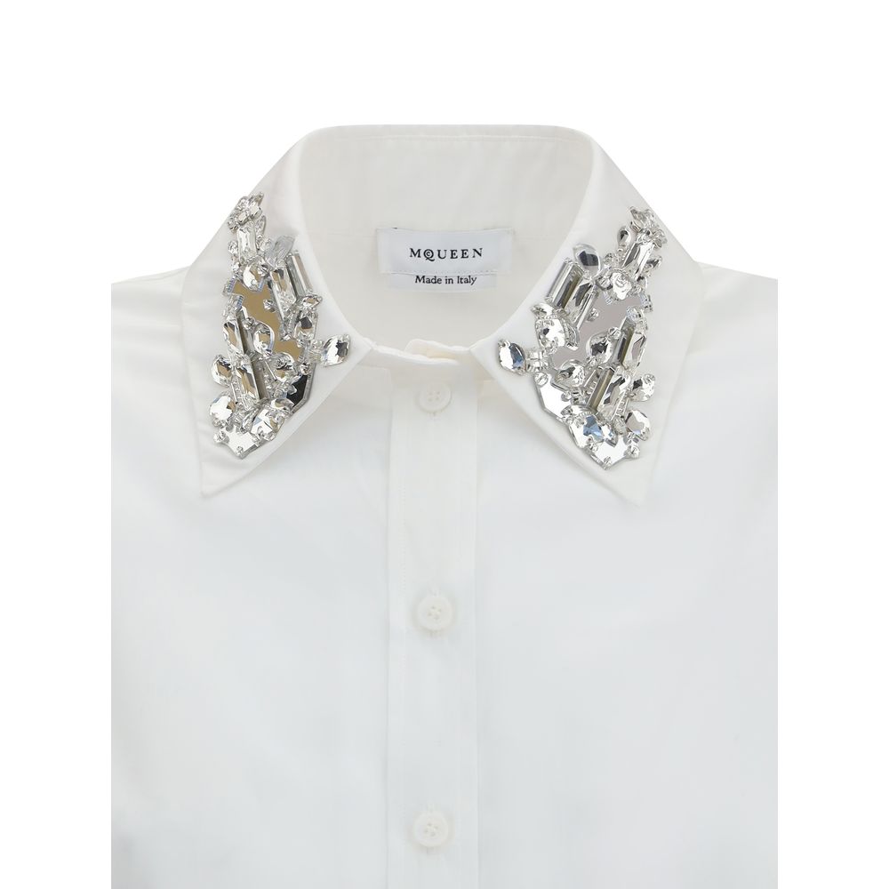 Alexander McQueen White Shirt with Silver Jewelled Collar