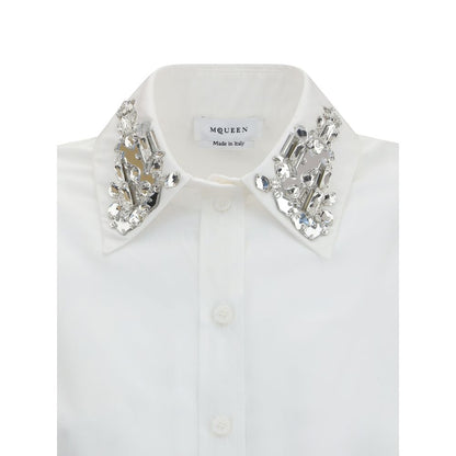 Alexander McQueen White Shirt with Silver Jewelled Collar