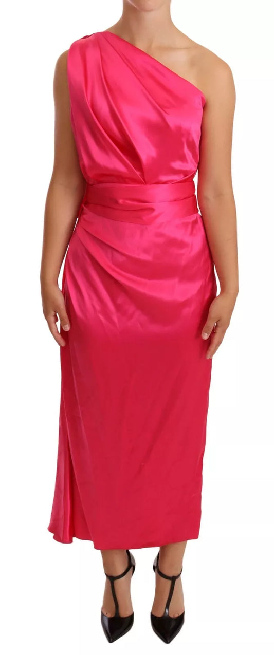 Dolce & Gabbana Pink Sheath Silk Bow Open Shoulder Dress