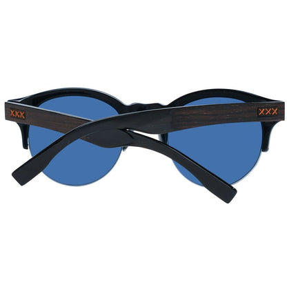 Ermenegildo Zegna Men’s Sunglasses – Black Round Frame, Blue Lenses