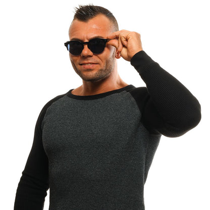 Ermenegildo Zegna Men’s Sunglasses – Black Round Frame, Blue Lenses