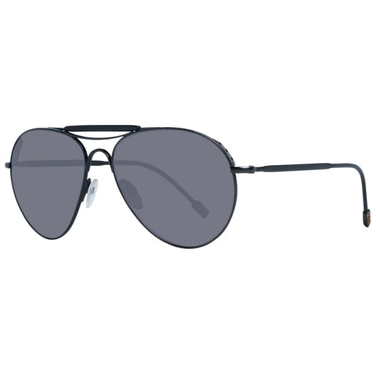Ermenegildo Zegna Men’s Sunglasses – Black Aviator Frame, Grey Lenses
