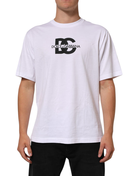 Dolce & Gabbana White Logo Print Cotton Crew Neck T-shirt