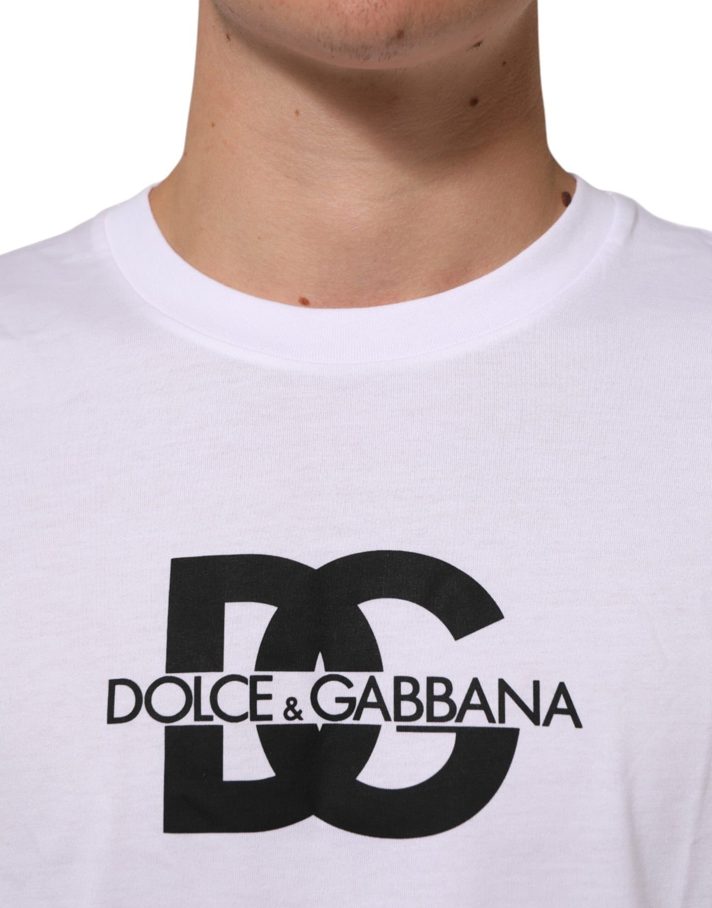 Dolce & Gabbana White Logo Print Cotton Crew Neck T-shirt